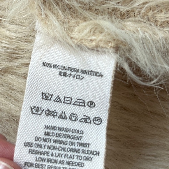 Free People Sand Beige Eyelash Faux Fur Open Front Cardigan Size Small - Picture 8 of 12